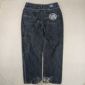 VTG Girbaud Brand X 36x32 Mens Jeans FLAWS Black Denim Embroidered Wide Leg